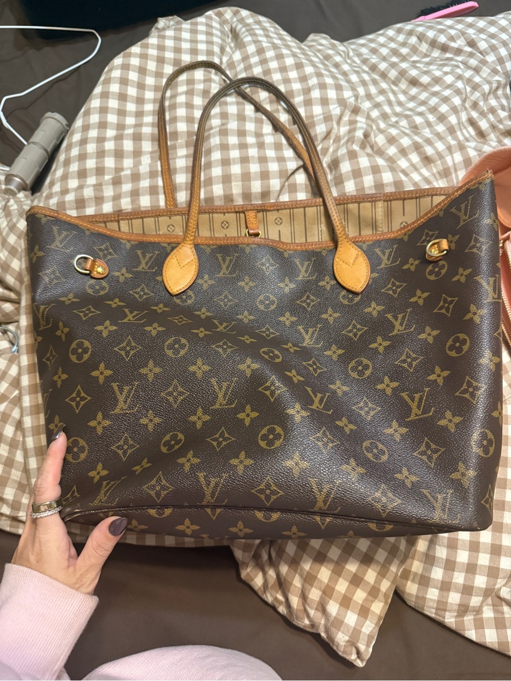 Louis Vuitton Brown Monogram Canvas Neverfull-Style Tote with Tan Trim